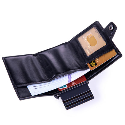 Automatic RFID Card Holder Leather Metal Wallet