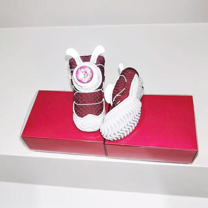 Pet shoes with fabric buttons, 4 pieces per pack