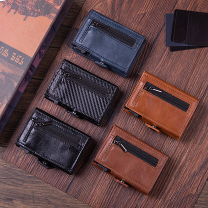 Automatic RFID Card Holder Leather Metal Wallet