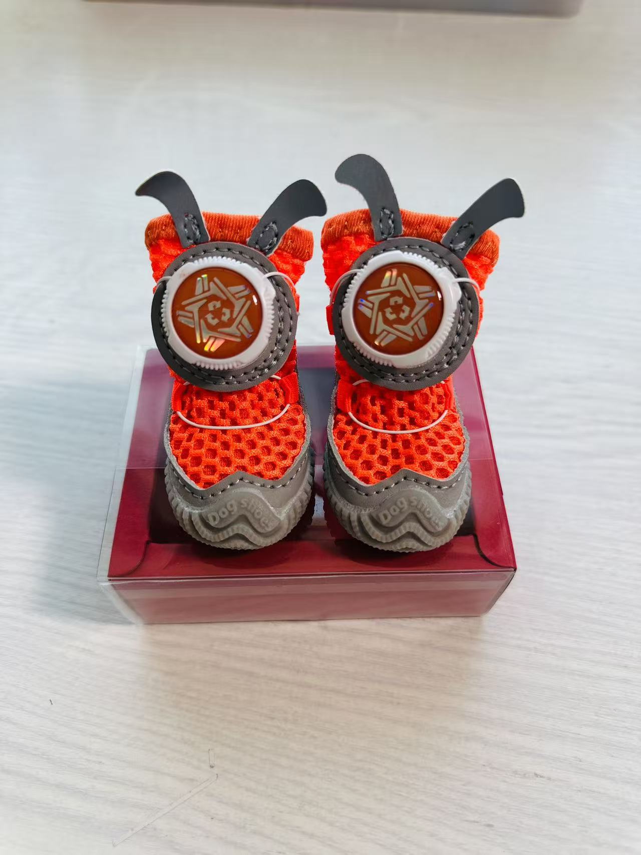 Pet shoes with fabric buttons, 4 pieces per pack