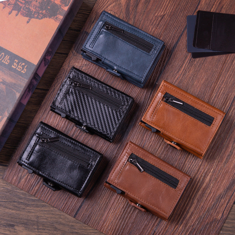 Automatic RFID Card Holder Leather Metal Wallet