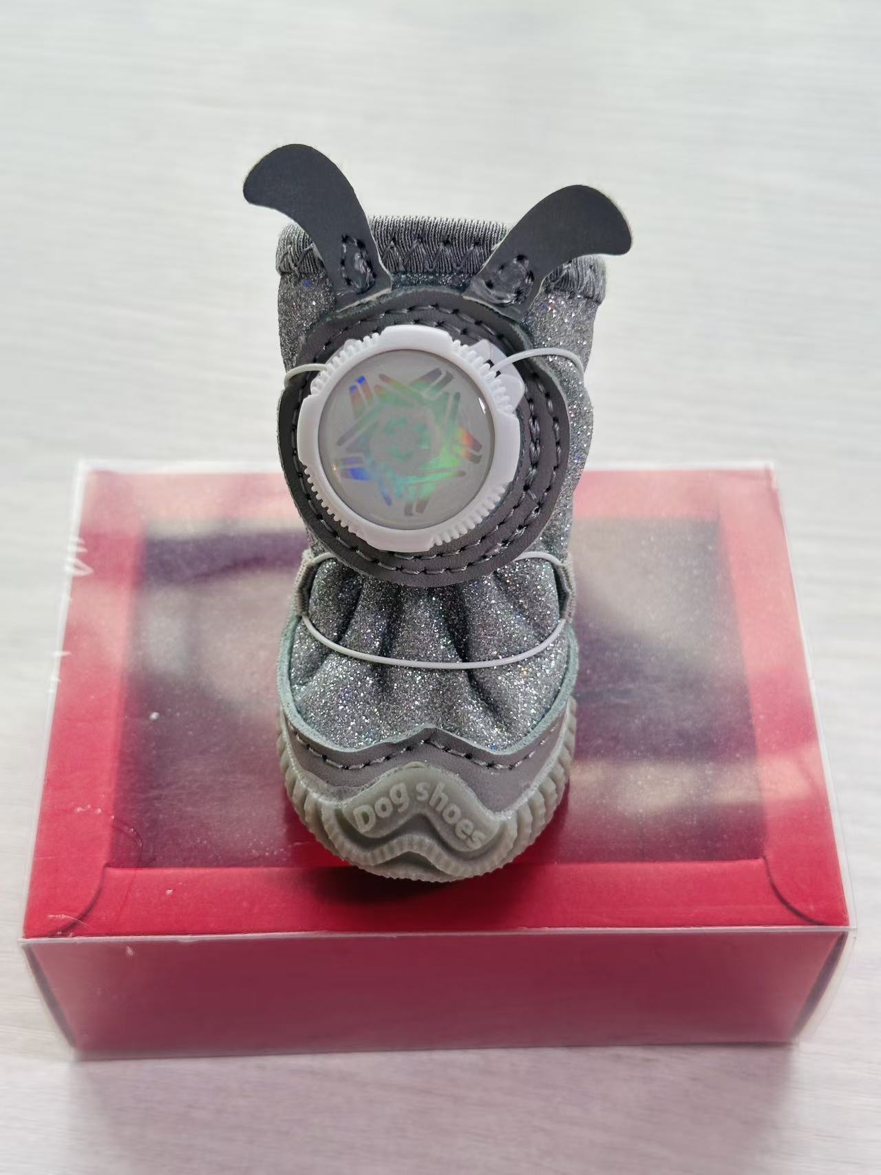 Pet shoes with fabric buttons, 4 pieces per pack