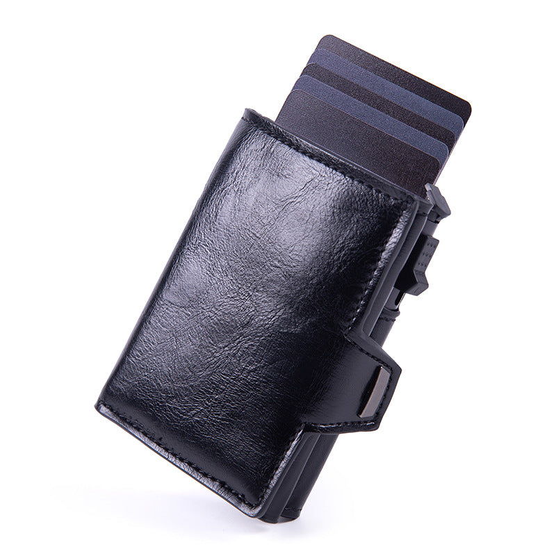Automatic RFID Card Holder Leather Metal Wallet