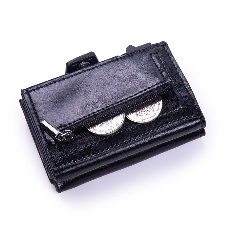 Automatic RFID Card Holder Leather Metal Wallet