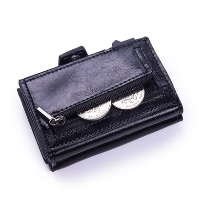 Automatic RFID Card Holder Leather Metal Wallet