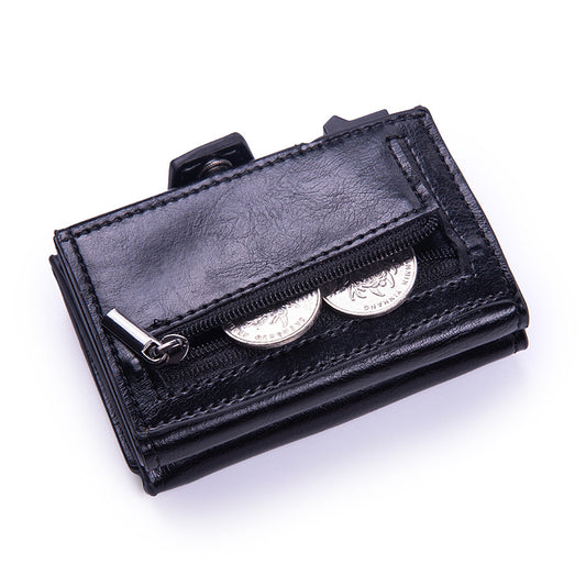 Automatic RFID Card Holder Leather Metal Wallet